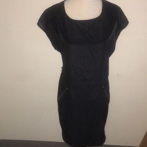 Dress with faux leather shoulders